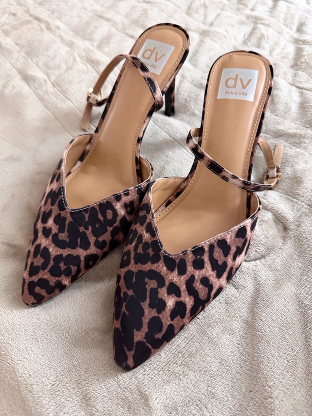 Dolce Vita Leopard Print Pointed Toe Ankle-Strap Heels - Brown/Black